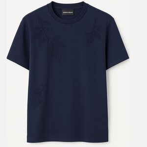 Giorgio Armani Deep Blue Tee Leaf Design Embroidered short sleeves relaxed fit L